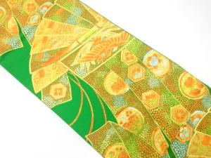 アンティーク　几帳に鳳凰・桧扇模様織り出し袋帯（着用可）